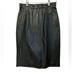 Vintage Leather Black  Midi Pencil Skirt Women's Size 7/8 Rafferty